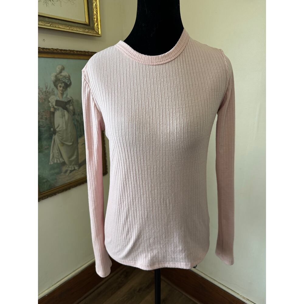 Forever 21 Pink Ribbed Long Sleeve Top Crew Neck Fitted S
